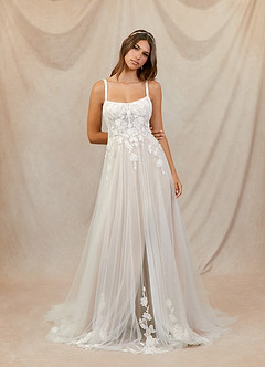 Azazie Jovana Abiti da Sposa Abito A-Line in Tulle con Scollo a U Diamante Bianco Sabbia image1