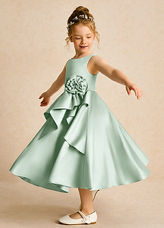 Azazie Hermia Flower Girl Dresses Agave A-Line Sleeveless Matte Satin Dress image3