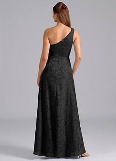 Azazie Brooke Bridesmaid Dresses Black A-Line One Shoulder Floral Burnout Dress image2