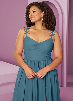 Barbie ♥ Azazie Brautjungfernkleider A-Linie Plissee Chiffon Kleid Bermudablau image13