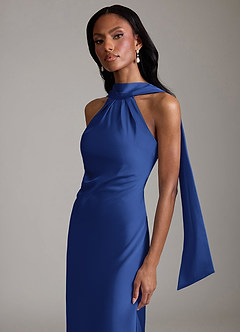 Azazie Cassiana Brudtärnklänningar Klä av Sjöjungfru i Stretch Satin Plisserad Kungsblå image3
