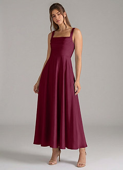 Azazie Shaude Bridesmaid Dresses Mulberry A-Line Pleated Stretch Satin Dress image4