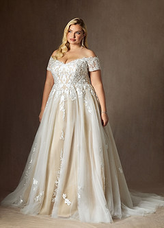 Azazie Rowe Vestidos de novia Vestido de Blanco Diamante Arena de Tul de Corte Princesa con Vestidos sin tirantes image3