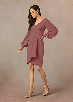 Azazie Karen Vestidos para mãe da noiva Vestido Rosa Do Deserto de Crepe Esticado de Bainha com Plissado image2