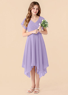 Azazie Janeaurelia Junior Robe Trapèze en Mousseline de soie Plissé Lilas image5