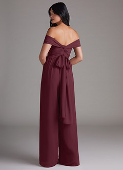 Azazie Lamara Bridesmaid Dresses Cabernet Off the Shoulder Chiffon Convertible Jumpsuit image5