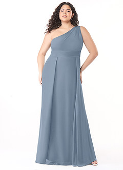 Azazie Dallas Abiti da Damigella Abito A-Line in Chiffon Monospalla Blu Polveroso image6