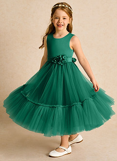 Azazie Miracle vestidos de niña de las flores Vestido de Esmeralda de Satin Mate de Corte En A con Lazo image4