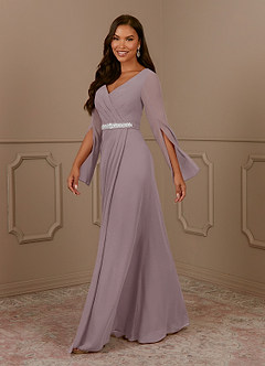 Azazie Belinda Mother of the Bride Dresses Dusk A-Line V-Neck Pleated Chiffon Dress image3