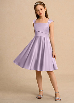 Azazie Budle Girls Formal Flower Girl Dresses Frosted Lilac A-Line Pleated Matte Satin Dress image3