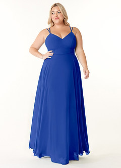 Azazie Janine Bridesmaid Dresses Royal Blue A-Line V-Neck Chiffon Dress image6