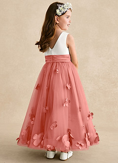 Azazie Vi Robe Demoiselle D'honneur Fillette Robe Trapèze en Tulle Sans manches Rose Saumon image4