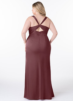 Azazie Mero Vestidos de damas de honor Vestido de Sangrado de Satén Elástico de Corte Recto con Plisado image7