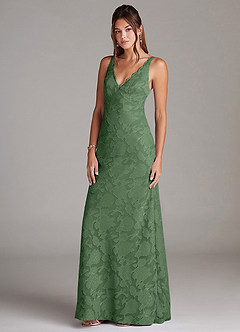 Azazie Tianna Bridesmaid Dresses Eucalyptus Sheath Lace Floral Burnout Dress image4