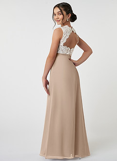 Azazie Rana Junior Taupe A-Line Lace Chiffon Dress image4