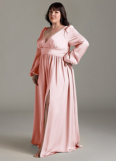 Azazie Norah Robes de demoiselle d'honneur Robe Trapèze en Satin extensible Rose Pâle image11