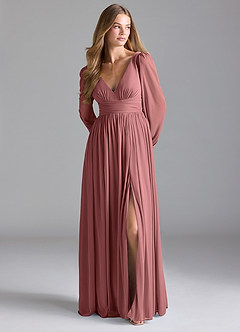 Azazie Norah Bridesmaid Dresses Desert Rose A-Line Mesh Dress image3