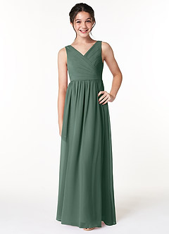 Azazie Sawyer Junior Sea Moss A-Line Pleated Chiffon Dress image1