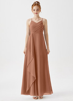 Azazie Mariela Junior A-Linie Plissee Chiffon Kleid Bronzer image1