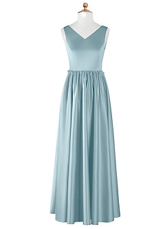 Azazie Hathaway Junior Moody Blue A-Line Bow Stretch Satin Dress image7