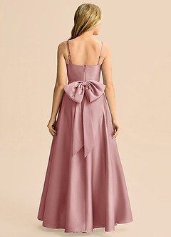 Azazie Rumi Junior Vestido de Rosa Polvorienta de Satén Elástico de Corte en A con Plisado image2