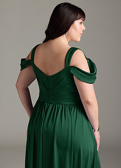 Azazie Lianne Jurken voor bruidsmeisjes Jurk van Stretch Satijn met A-Lijn Off the Shoulder Donkergroen image15
