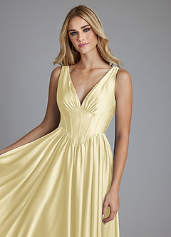 Azazie Delmie Brudtärnklänningar Klä av A-Linje i Stretch Satin Korsett Citronsorbet image7
