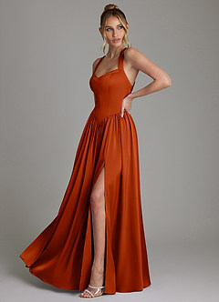 Azazie Francis Bridesmaid Dresses Paprika A-Line Corset Stretch Satin Dress image5