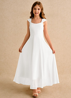 Azazie Oasis Junior Formal Flower Girl Dresses Ivory A-Line Pleated Chiffon Dress image4
