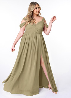 Azazie Lianne Bridesmaid Dresses Moss Green A-Line Off the Shoulder Chiffon Dress image4