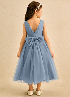 Azazie Macaron Jurken voor bloemenmeisjes A-Lijn Jurk van Tule Geplooid Stoffig Blauw image2