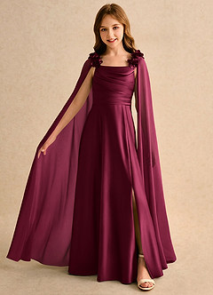 Azazie Rosita Girls Formal Flower Girl Dresses Burgundy A-Line Pleated Stretch Satin Dress image3