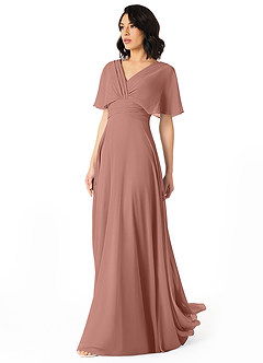 Azazie Pamela Robes de demoiselle d'honneur Robe Trapèze en Mousseline de soie Col V plissé Rose De Cèdre image3