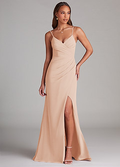 Azazie Maci Bridesmaid Dresses English Rose Sheath Pleated Chiffon Dress image1