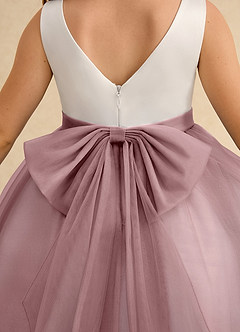 Azazie Rene Flower Girl Dresses Ivory Dusty Rose A-Line Bow Tulle Dress image7