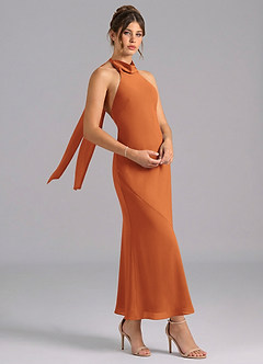 Azazie Velli Bridesmaid Dresses Cinnamon Mermaid High Neck Chiffon Dress image3