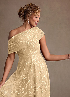 Azazie Sidney Mother of the Bride Dresses Champagne A-Line Off the Shoulder Lace Dress image7