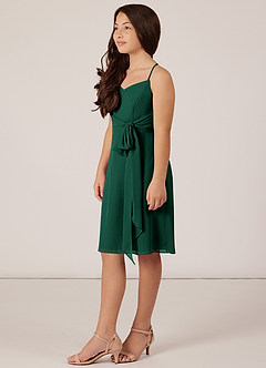 Azazie Doll Junior Emerald A-Line Bow Chiffon Dress image3