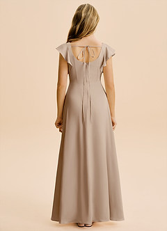 Azazie Bondi Junior Taupe A-Line Side Slit Stretch Satin Dress image2