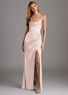 Azazie Brookelle Bridesmaid Dresses Blushing Pink Sheath Sweetheart Corset Stretch Satin Dress image4