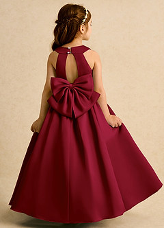 Azazie Daisies Robe Demoiselle D'honneur Fillette Robe Princesse en Mat Satiné Arc Bourgogne image7