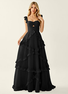 Mirabelle Black Chiffon Corset Lace Up Back Ruffled Prom Dress image3