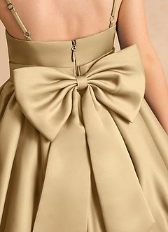 Azazie Davine vestidos de niña de las flores Vestido de Oro de Satin Mate de Corte En A con Tirante Espagueti image10
