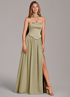 Azazie Cadence Bridesmaid Dresses Moss Green A-Line Corset Stretch Satin Convertible Dress image1