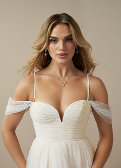 Azazie Maia Vestidos de novia Vestido de Blanco Diamante Champán de Tul de Corte en A con Vestidos sin tirantes image12