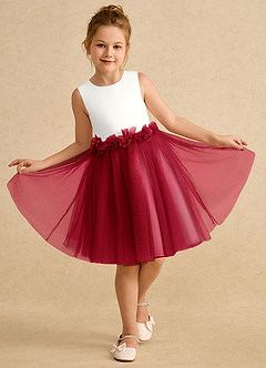 Azazie Louisa Flower Girl Dresses Ivory Scarlet A-Line Sleeveless Tulle Dress image4