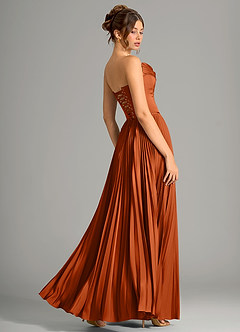 Azazie Saedra Bridesmaid Dresses Burnt Orange A-Line Corset Stretch Satin Dress image2