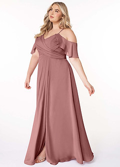 Azazie Dakota Vestidos de damas de honor Vestido de Rosa Del Desierto de Gasa de Corte en A con Cuello en V plisado image10
