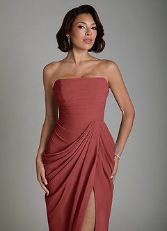Azazie Nyra Vestidos de damas de honor Vestido Terracota de Gasa de Corte Recto con Corsé image6