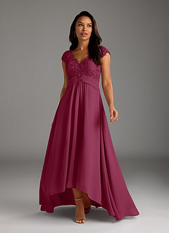 Azazie Irmeli Mother of the Bride Dresses Mulberry A-Line Lace Chiffon Dress image3